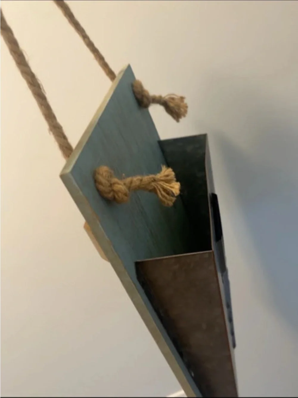 Wall-Mounted Mail Organizer - Blue Wood with Metal Pocket